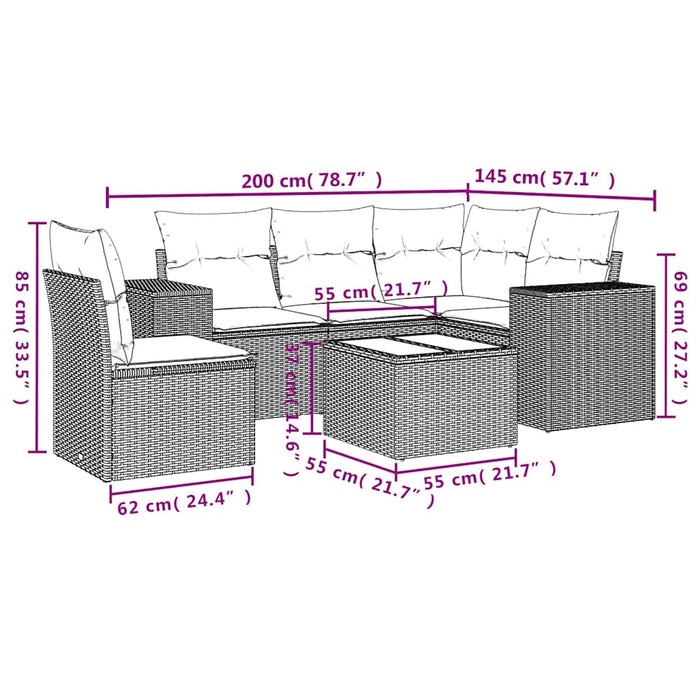 Set Divano da Giardino 6pz con Cuscini Grigio Chiaro Polyrattan