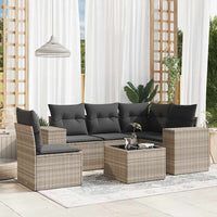 Set Divano da Giardino 6pz con Cuscini Grigio Chiaro Polyrattan