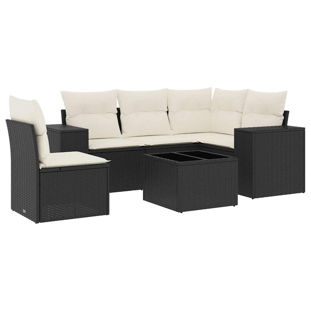 Set Divano da Giardino 6 pz con Cuscini-Sofa da Giardino-Divanetto da esterno Nero in Polyrattan 695411