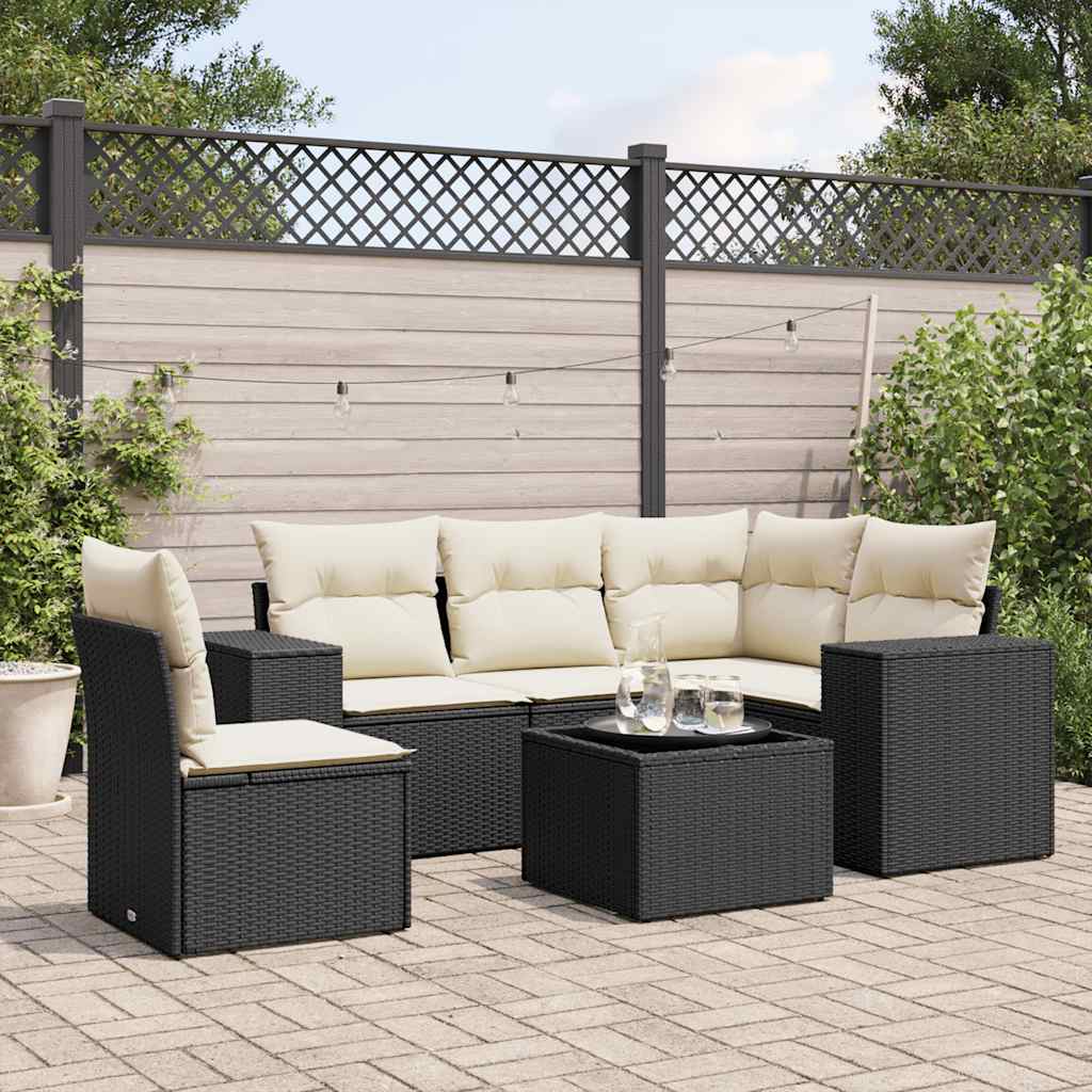 Set Divano da Giardino 6 pz con Cuscini-Sofa da Giardino-Divanetto da esterno Nero in Polyrattan 695411
