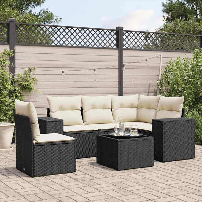 Set Divano da Giardino 6 pz con Cuscini-Sofa da Giardino-Divanetto da esterno Nero in Polyrattan 695411