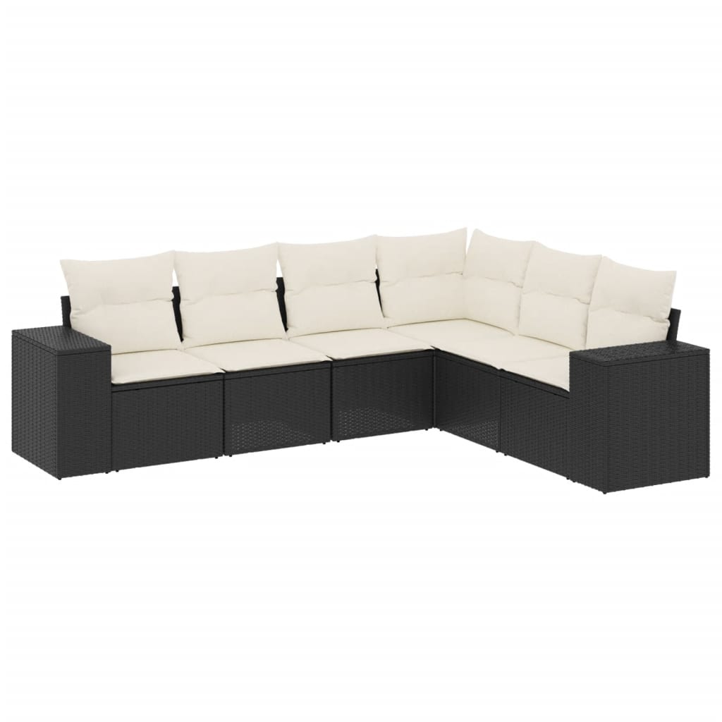 Set Divano da Giardino 6 pz con Cuscini-Sofa da Giardino-Divanetto da esterno Nero in Polyrattan 483884