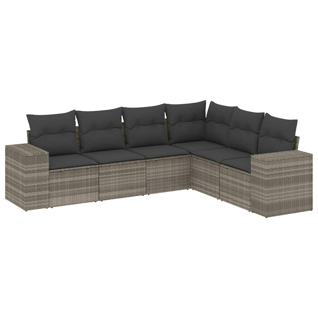 Set Divano da Giardino 6pz con Cuscini Grigio Chiaro Polyrattan