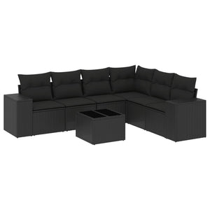 Set Divani da Giardino con Cuscini 7pz Nero Polyrattan 3222614