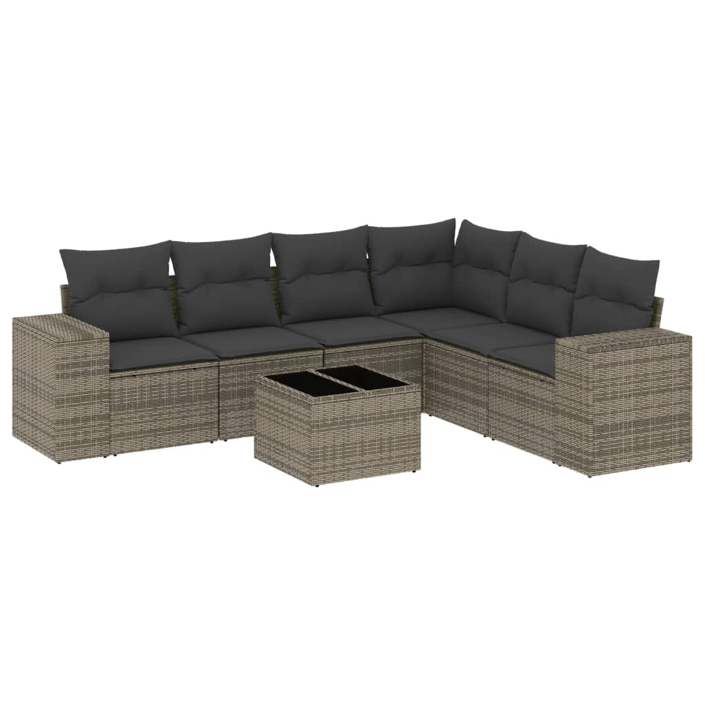 Set Divani da Giardino 7 pz con Cuscini Grigio in Polyrattan 3222619