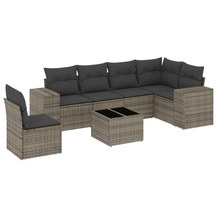 Set Divani da Giardino 7 pz con Cuscini Grigio in Polyrattan 3222639