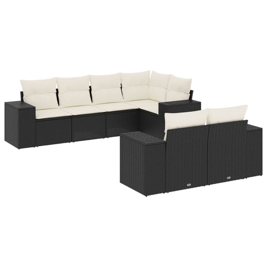 Set Divani da Giardino con Cuscini 7pz Nero Polyrattan