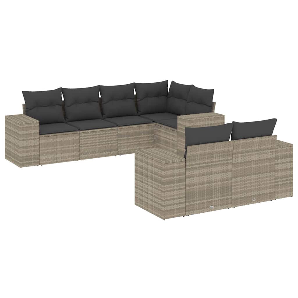 Set Divani da Giardino 7pz con Cuscini Grigio Chiaro Polyrattan 3222811