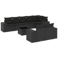 Set Divani da Giardino 9 pz con Cuscini Nero in Polyrattan 3222824