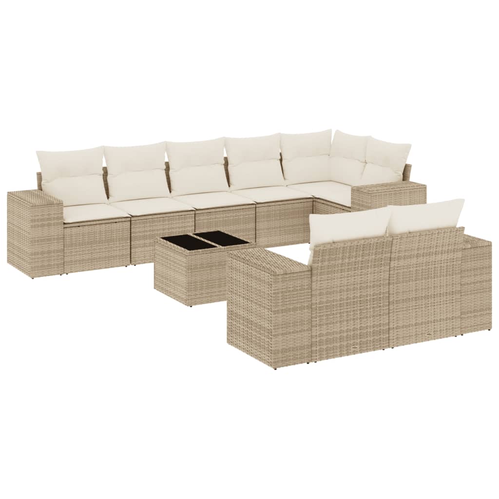 Set Divano da Giardino 9 pz con Cuscini Beige in Polyrattan 3222827