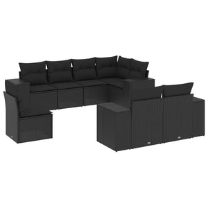 Set Divani da Giardino con Cuscini 8 pz Nero in Polyrattan 3222834