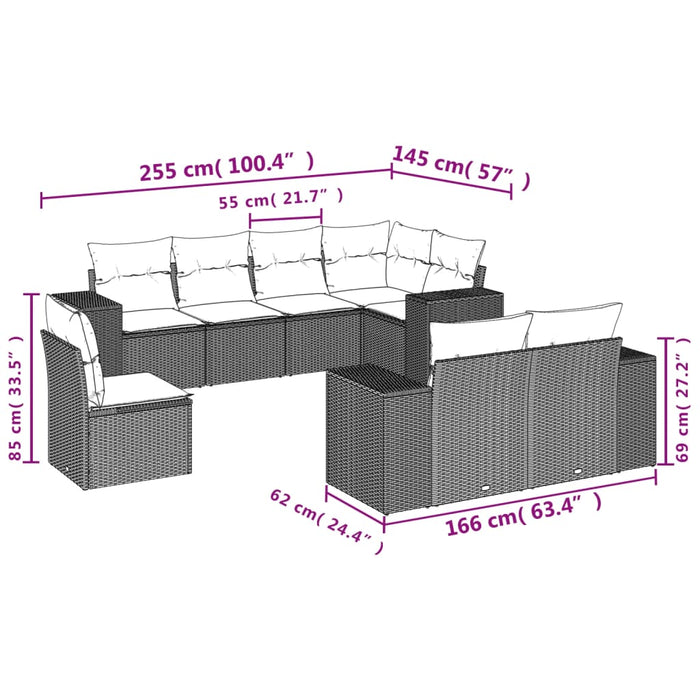 Set Divani da Giardino con Cuscini 8 pz Nero in Polyrattan 3222834
