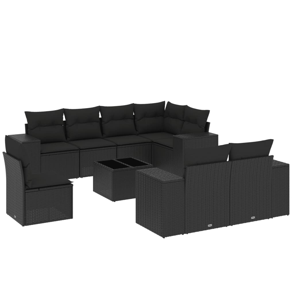 Set Divani da Giardino 9 pz con Cuscini Nero in Polyrattan 3222844
