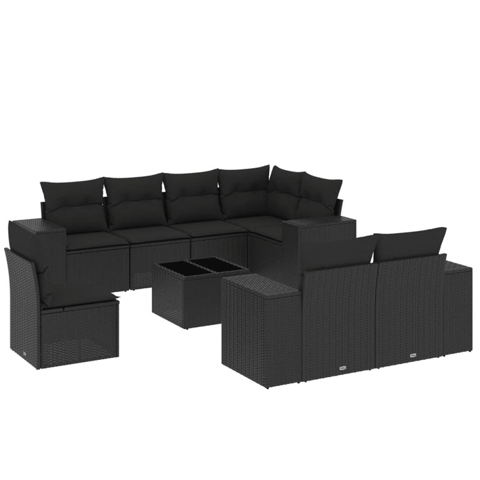 Set Divani da Giardino 9 pz con Cuscini Nero in Polyrattan 3222844