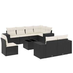 Set Divani da Giardino 9 pz con Cuscini Nero in Polyrattan