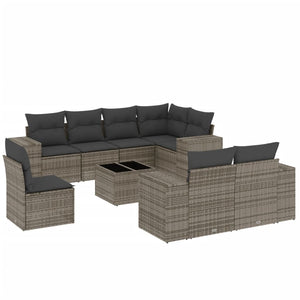 Set Divano da Giardino 9 pz con Cuscini Grigio in Polyrattan 3222849
