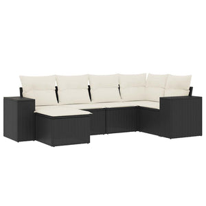 Set Divano da Giardino 6 pz con Cuscini Nero in Polyrattan 3222855
