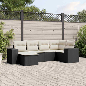 Set Divano da Giardino 6 pz con Cuscini Nero in Polyrattan 3222855
