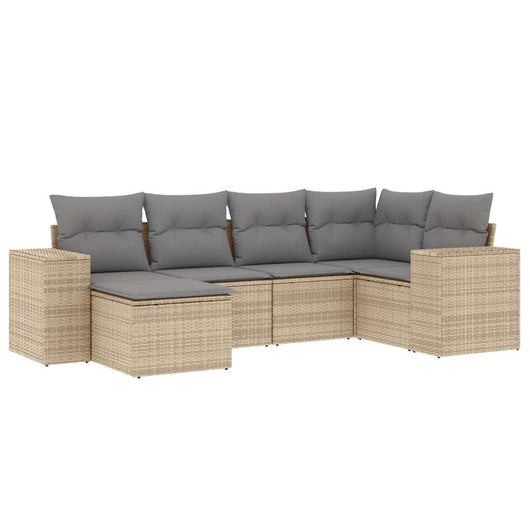 Set Divano da Giardino 6 pz con Cuscini Beige in Polyrattan