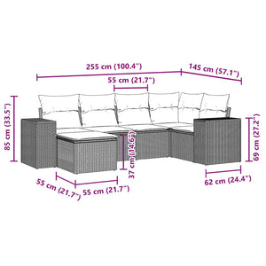 Set Divano da Giardino 6pz con Cuscini Grigio Chiaro Polyrattan 3222861