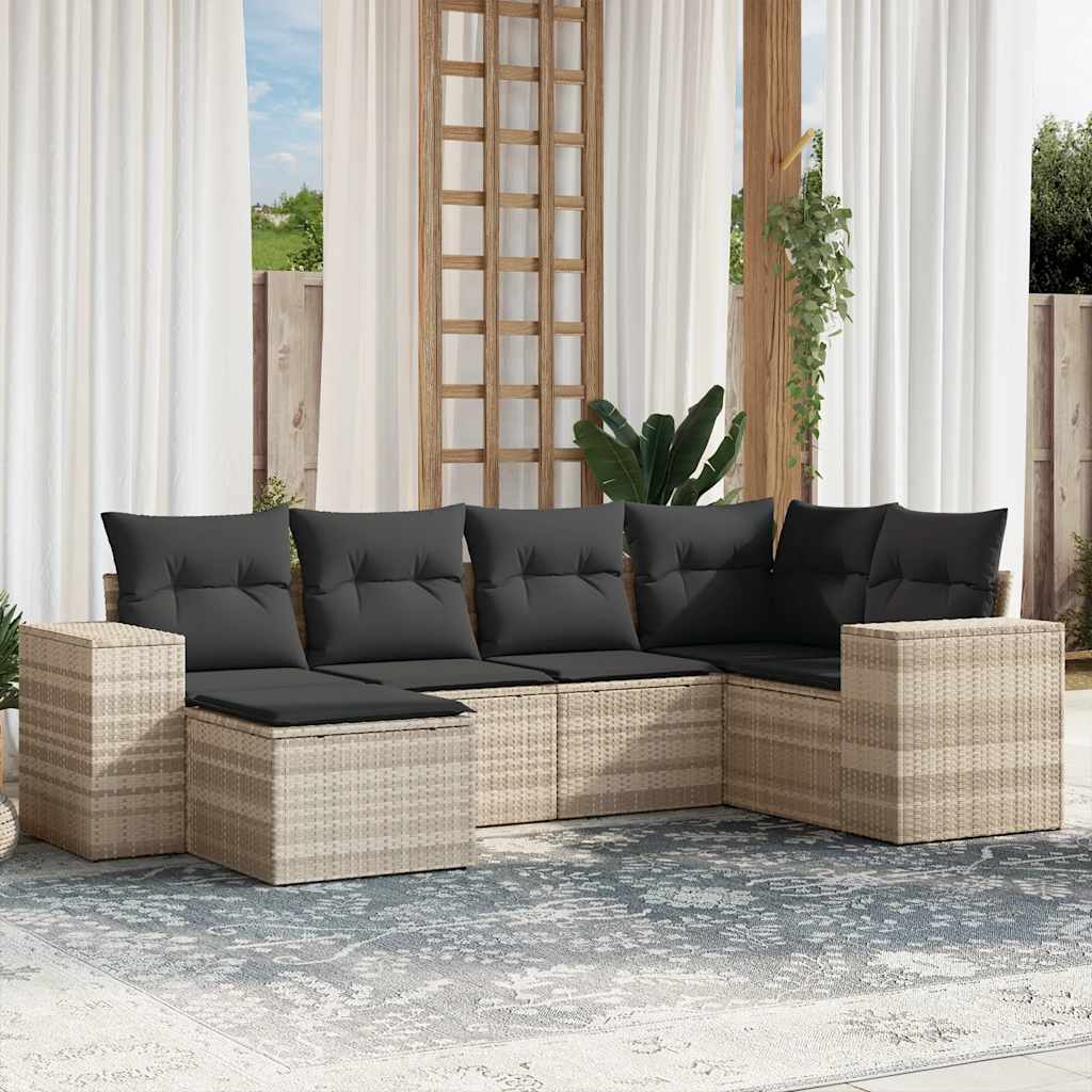Set Divano da Giardino 6pz con Cuscini Grigio Chiaro Polyrattan 3222861