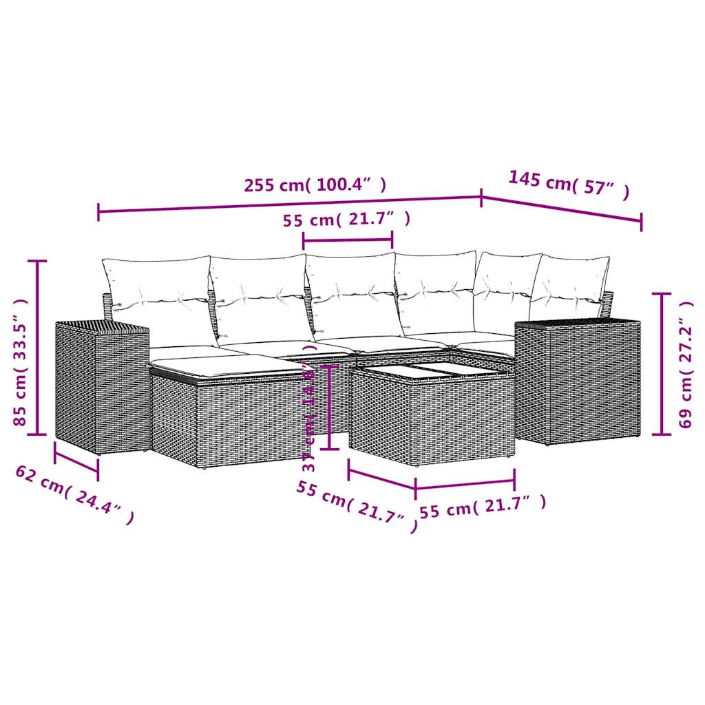 Set Divani da Giardino con Cuscini 7pz Nero Polyrattan 3222864
