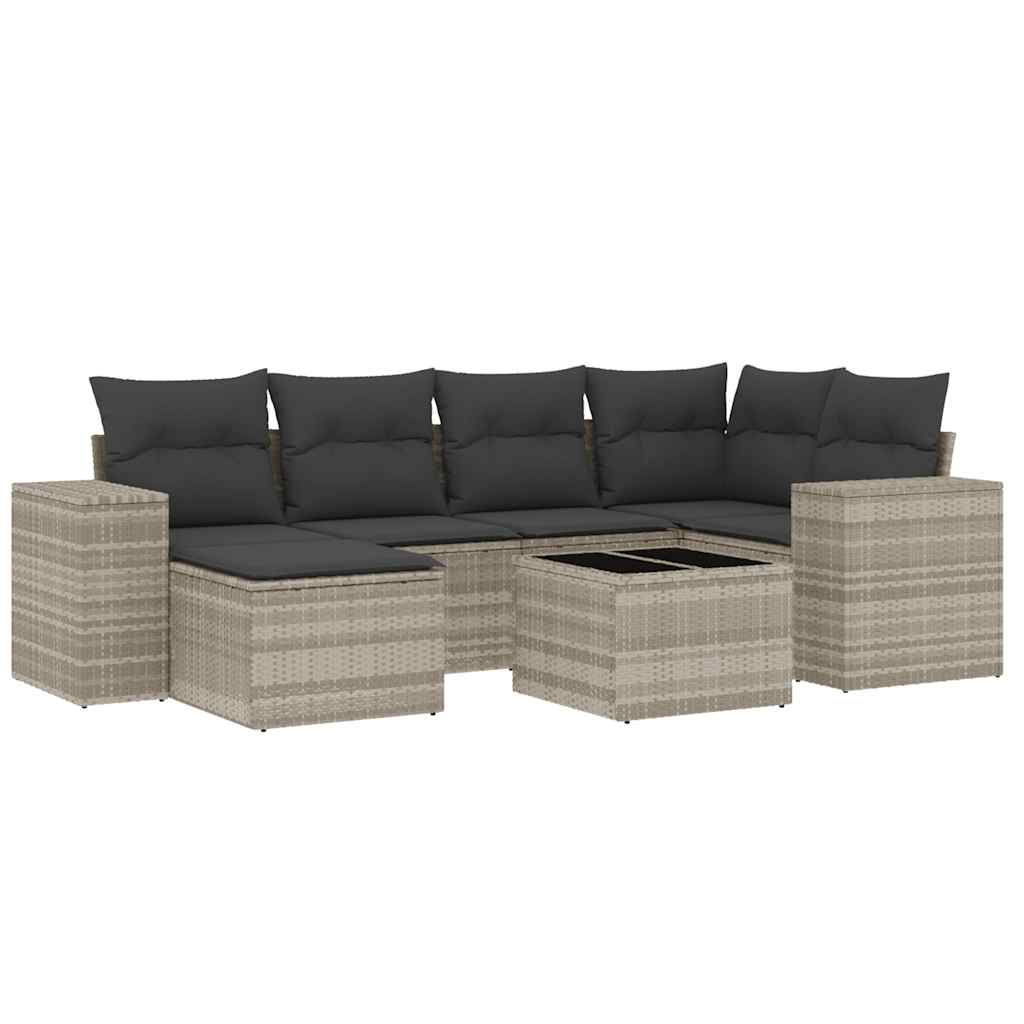 Set Divani da Giardino 7pz con Cuscini Grigio Chiaro Polyrattan
