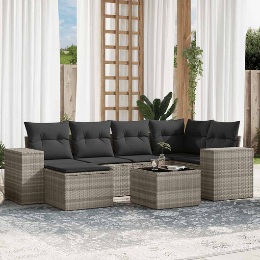 Set Divani da Giardino 7pz con Cuscini Grigio Chiaro Polyrattan
