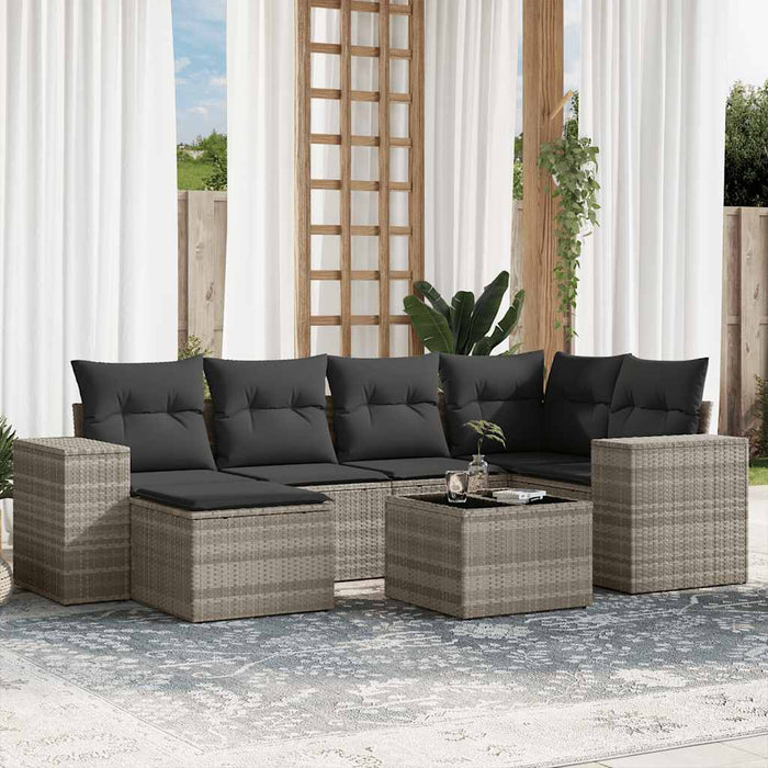 Set Divani da Giardino 7pz con Cuscini Grigio Chiaro Polyrattan