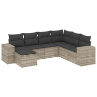 Set Divani da Giardino 7pz con Cuscini Grigio Chiaro Polyrattan