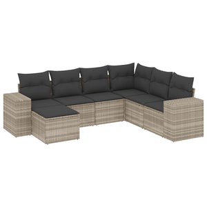Set Divani da Giardino 7pz con Cuscini Grigio Chiaro Polyrattan