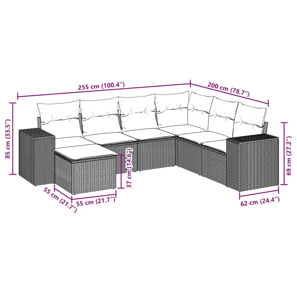 Set Divani da Giardino 7pz con Cuscini Grigio Chiaro Polyrattan