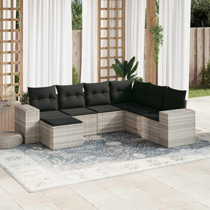 Set Divani da Giardino 7pz con Cuscini Grigio Chiaro Polyrattan