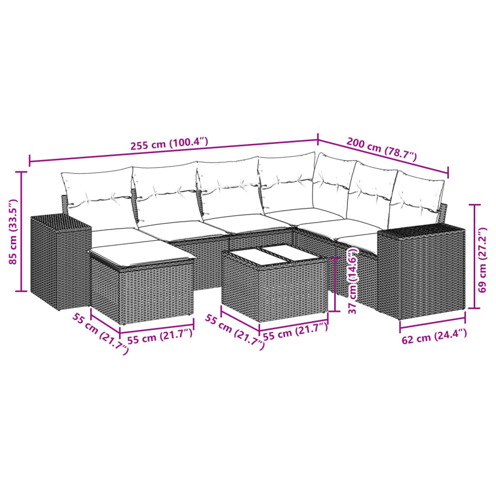 Set Divano da Giardino 8 pz con Cuscini Beige in Polyrattan 3222908