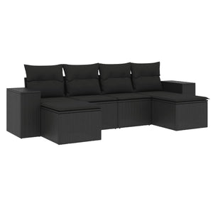 Set Divano da Giardino 6 pz con Cuscini Nero in Polyrattan