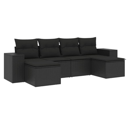 Set Divano da Giardino 6 pz con Cuscini Nero in Polyrattan