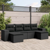 Set Divano da Giardino 6 pz con Cuscini Nero in Polyrattan