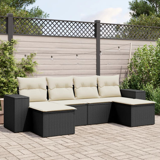Set Divano da Giardino 6 pz con Cuscini-Sofa da Giardino-Divanetto da esterno Nero in Polyrattan 756262