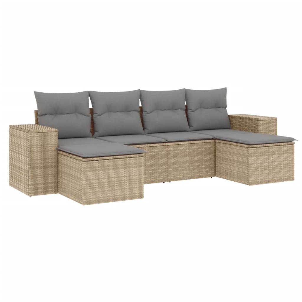 Set Divano da Giardino 6 pz con Cuscini-Sofa da Giardino-Divanetto da esterno Beige in Polyrattan 598818