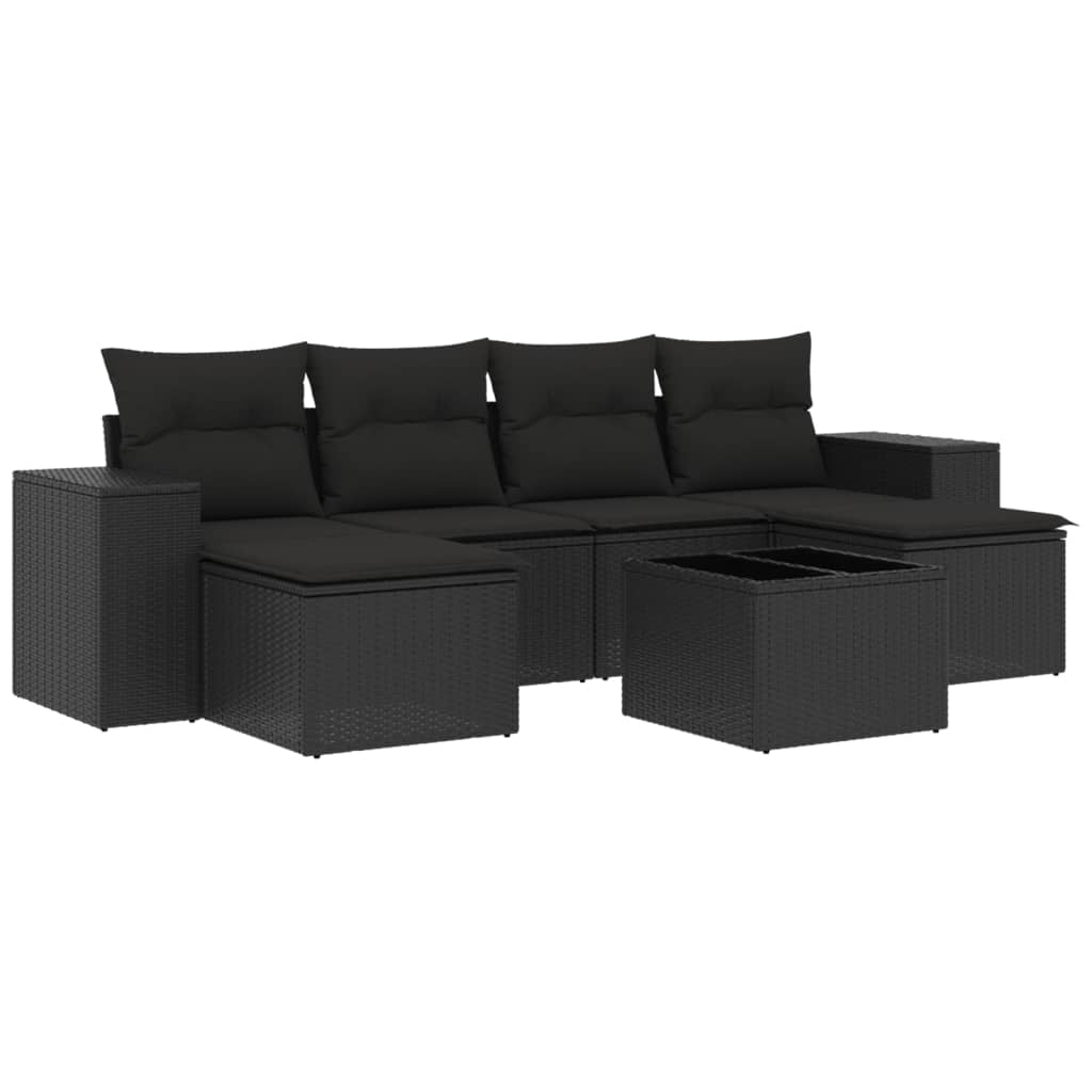 Set Divani da Giardino con Cuscini 7pz Nero Polyrattancod mxl 90222