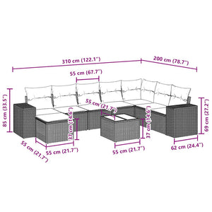 Set Divano da Giardino 9pz con Cuscini Grigio Chiaro Polyrattan 3222971