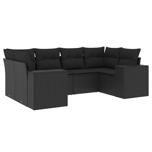 Set Divano da Giardino 6 pz con Cuscini Nero in Polyrattan