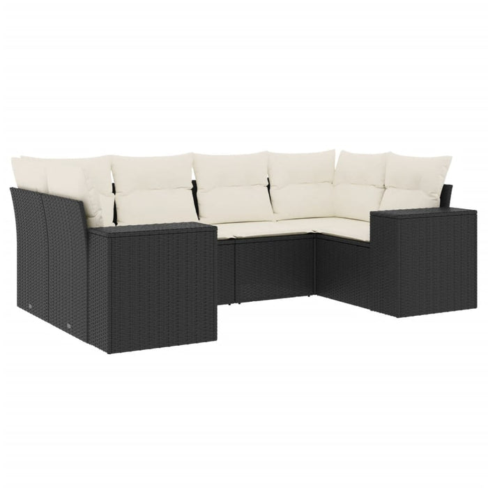 Set Divano da Giardino 6 pz con Cuscini Nero in Polyrattan