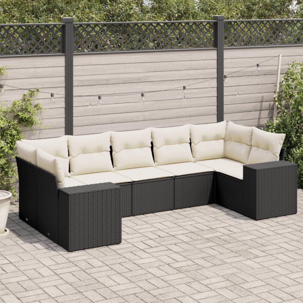 Set Divani da Giardino con Cuscini 7pz Nero Polyrattan 3222985