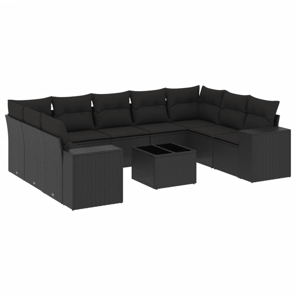 Set Divani da Giardino 10pz con Cuscini in Polyrattan Nero 3223004