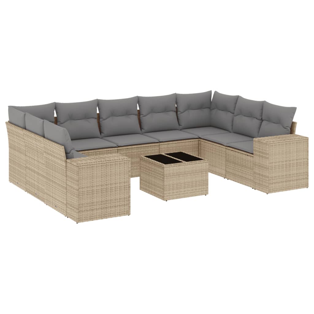 Set Divano da Giardino 10 pz con Cuscini Beige in Polyrattan