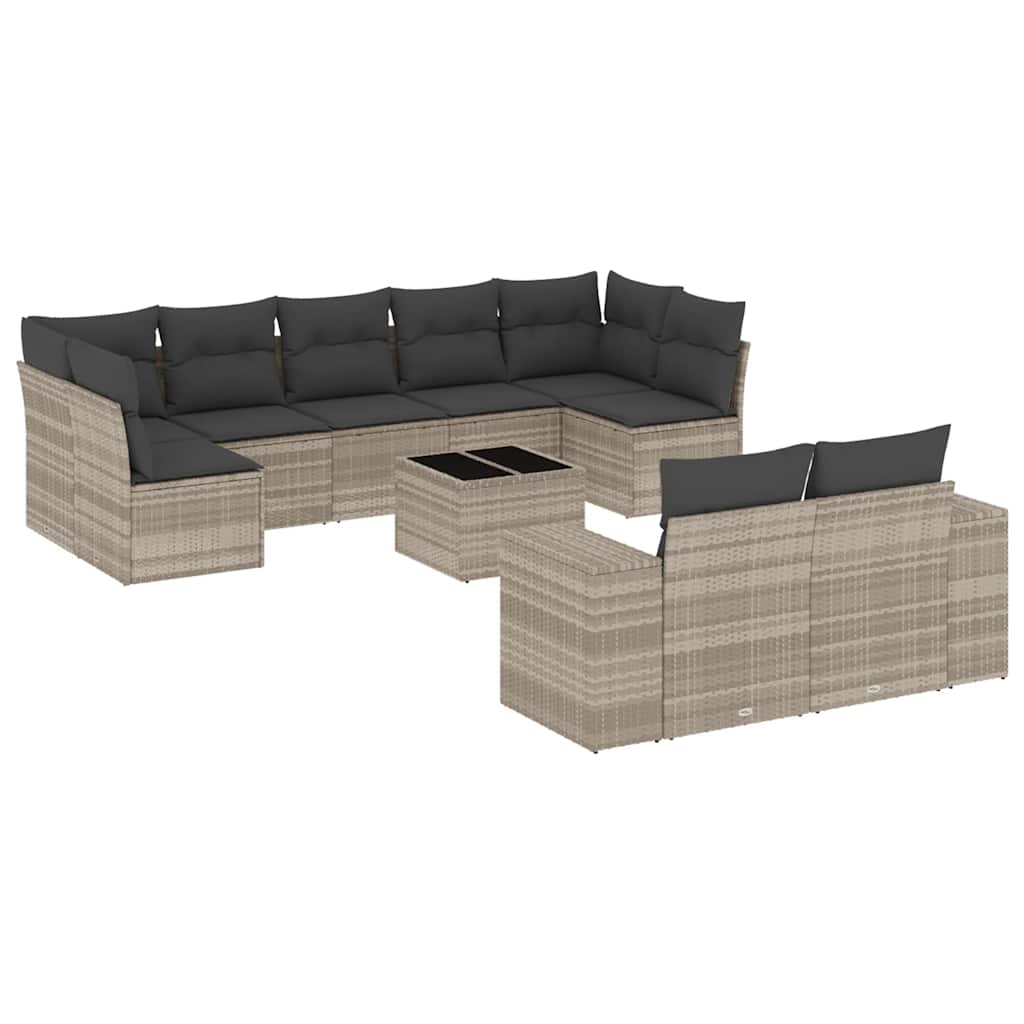 Set Divano Giardino 10 pz con Cuscini Grigio Chiaro Polyrattan 3223031