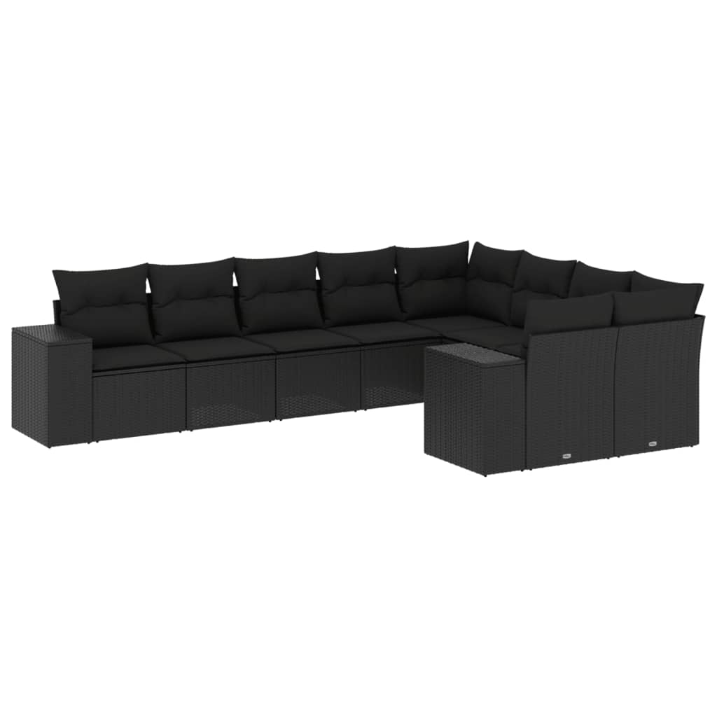 Set Divani da Giardino 9 pz con Cuscini Nero in Polyrattan