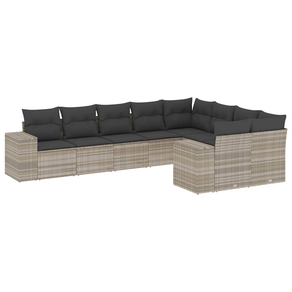 Set Divano da Giardino 9pz con Cuscini Grigio Chiaro Polyrattan 3223041