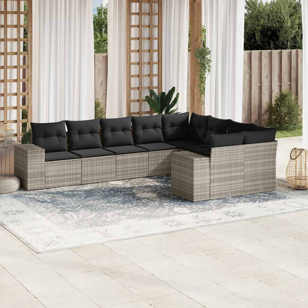 Set Divano da Giardino 9pz con Cuscini Grigio Chiaro Polyrattan 3223041